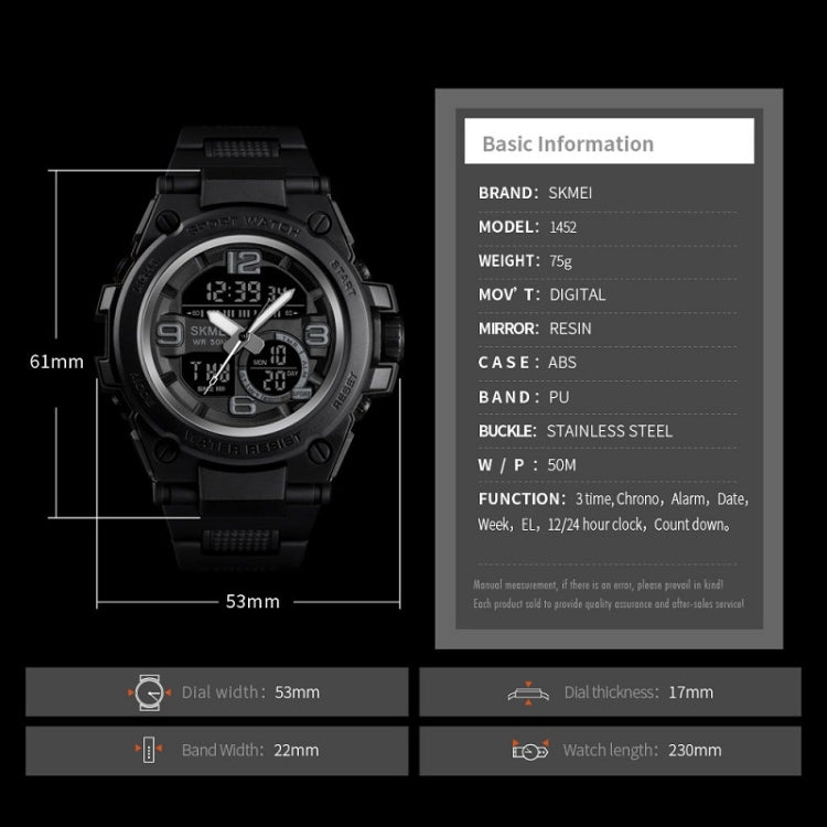 SKMEI 1452 Outdoor Sports Electronic Watch Multifunctional Waterproof Watch(Golden) - free shipping - PMC TechLife - Order now!