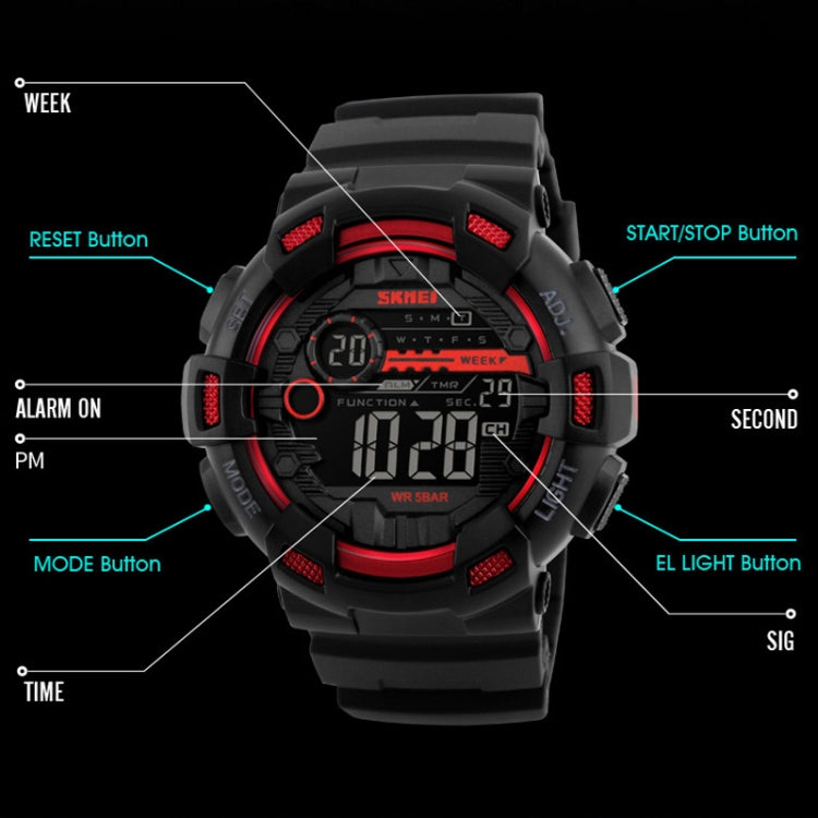 SKMEI 1243 Men Sports Watch Outdoor Waterproof Digital Watch(Black) - free shipping - PMC TechLife - Order now!