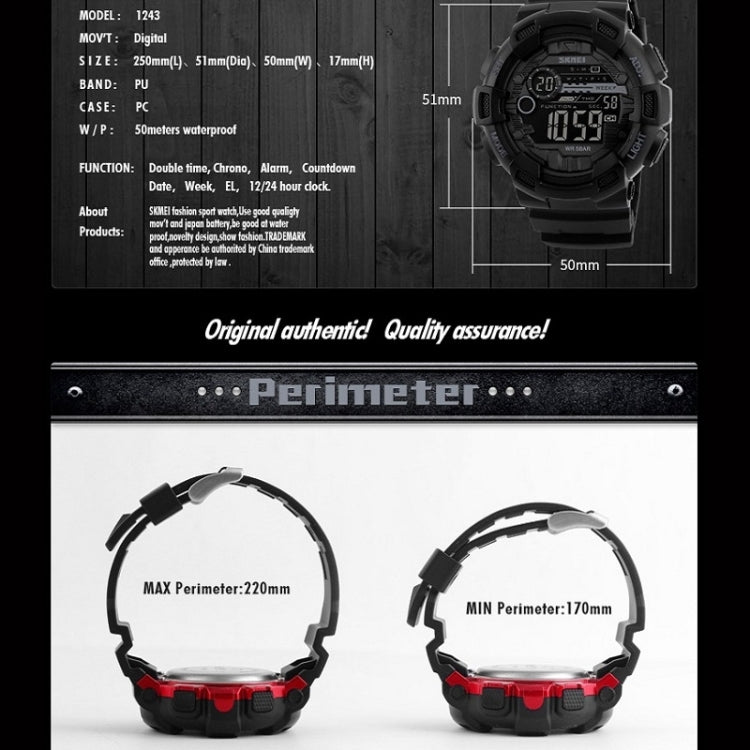SKMEI 1243 Men Sports Watch Outdoor Waterproof Digital Watch(Black) - free shipping - PMC TechLife - Order now!