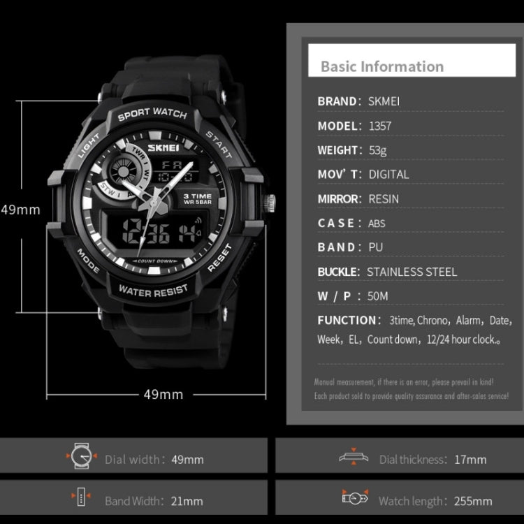 SKMEI 1357 Mens Multifunctional Sports Digital Watch Student Waterproof Watch(Black) - free shipping - PMC TechLife - Order now!