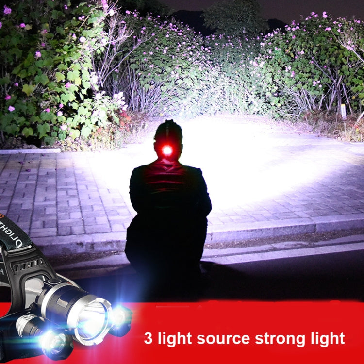 Strong Light Long-Range Rechargeable Three-Head Lamp Outdoor Fishing Lamp Led Head-Mounted Flashlight (1T6 x 2XPE 2 Batteries) - Headlamp by PMC Jewellery | Online Shopping South Africa | PMC Jewellery | Buy Now Pay Later Mobicred