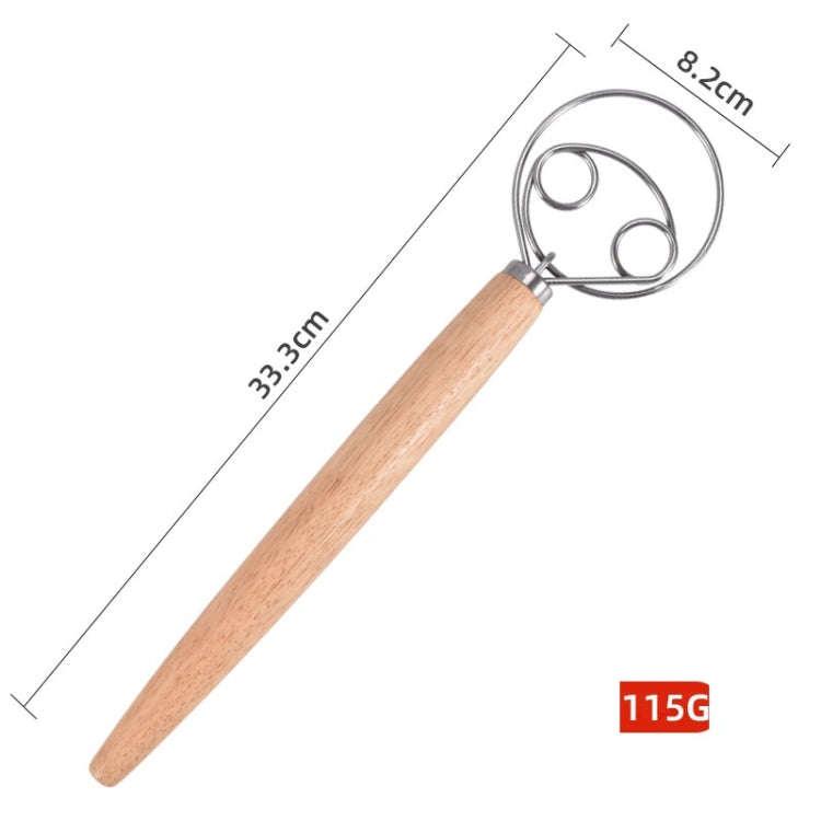 2 PCS 13 Inch Oak Handle Flour Mixer Dough Stainless Steel Mixing Rod Coil Whisk Double Circle Agitator - Gadgets by PMC TechLife | Online Shopping South Africa | PMC TechLife | Buy Now Pay Later Mobicred
