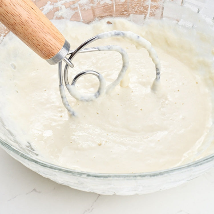 2 PCS 13 Inch Oak Handle Flour Mixer Dough Stainless Steel Mixing Rod Coil Whisk Double Circle Agitator - Gadgets by PMC TechLife | Online Shopping South Africa | PMC TechLife | Buy Now Pay Later Mobicred