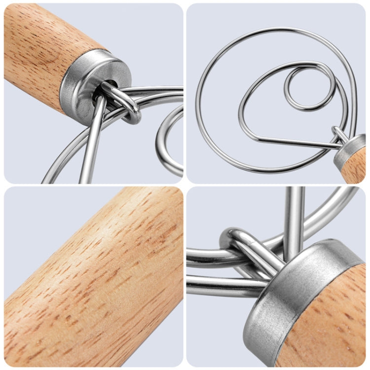 2 PCS 13 Inch Oak Handle Flour Mixer Dough Stainless Steel Mixing Rod Coil Whisk Three Circle Agitator - free shipping - PMC TechLife - Order now!