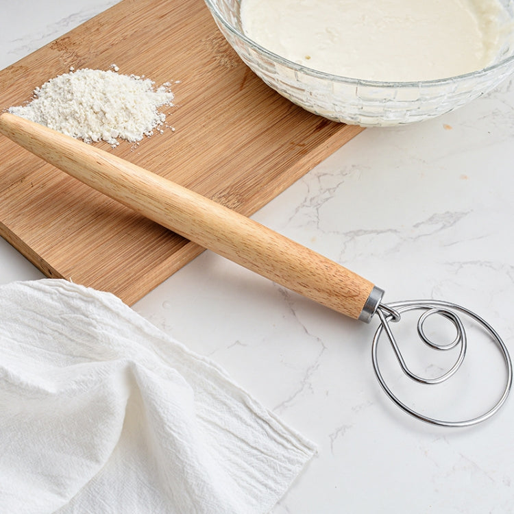 2 PCS 13 Inch Oak Handle Flour Mixer Dough Stainless Steel Mixing Rod Coil Whisk Three Circle Agitator - free shipping - PMC TechLife - Order now!