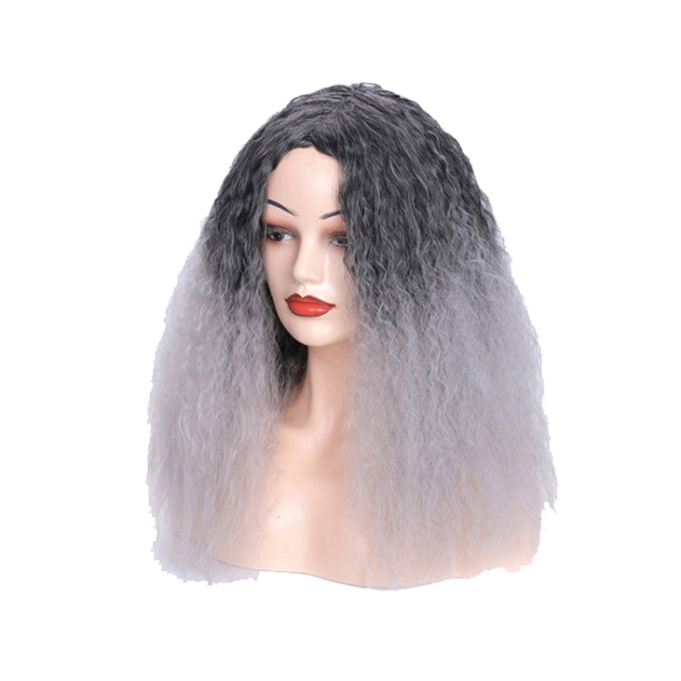 Matte Realistic Corn Perm Long Curly Hair Woolen Volume Wig Headgear(Black Gradient Milky Gray) - free shipping - PMC TechLife - Order now!
