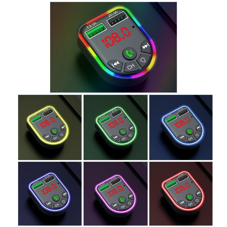 F5 Car FM Transmitter Bluetooth Hands-Free MP3 Music Player Colorful Atmosphere Light - Bluetooth Car Kits by PMC TechLife | Online Shopping South Africa | PMC TechLife | Buy Now Pay Later Mobicred