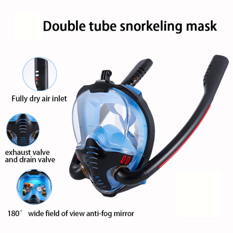 Snorkeling Mask Double Tube Silicone Full Dry Diving Mask Adult Swimming Mask Diving Goggles, Size: S/M(White/Blue) - free shipping - PMC TechLife - Order now!