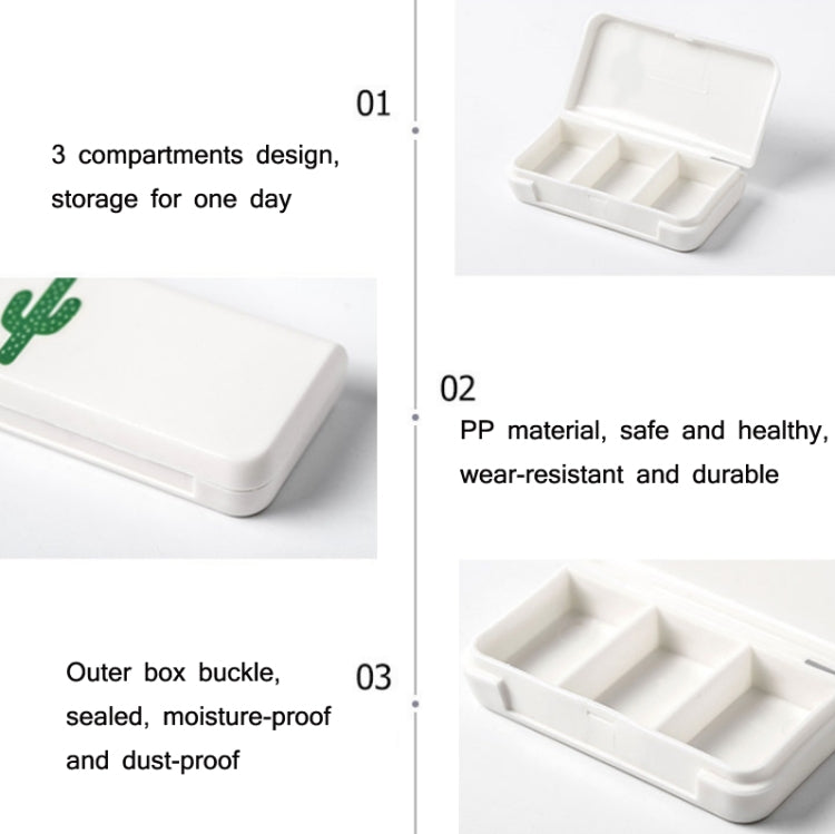 8 PCS Small Portable Moisture-proof Sealed Medicine Box 3 Compartments A Day Medicine Divided(Cactus) - free shipping - PMC TechLife - Order now!