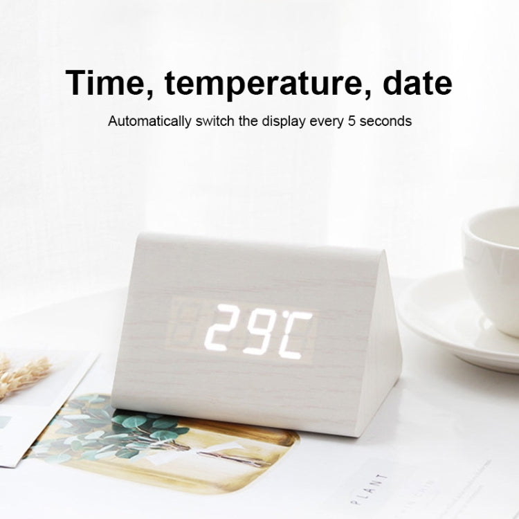 Mute Luminous Electronic Clock Wooden Sound Control Small Triangle Alarm Clock White Wood White Light - free shipping - PMc TechLife - Order now!