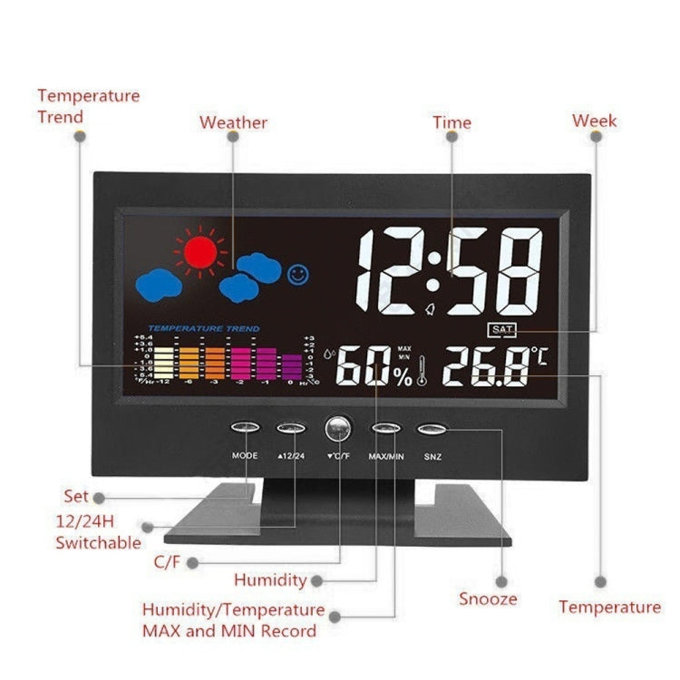 8082T Weather Forecast Clock LED Color Screen Perpetual Calendar Temperature And Humidity Intelligent Voice Control Electronic Alarm Cloc,Specification: Black + USB - Alarm Clocks by PMc TechLife | Online Shopping South Africa | PMc TechLife | Buy Now Pay Later Mobicred