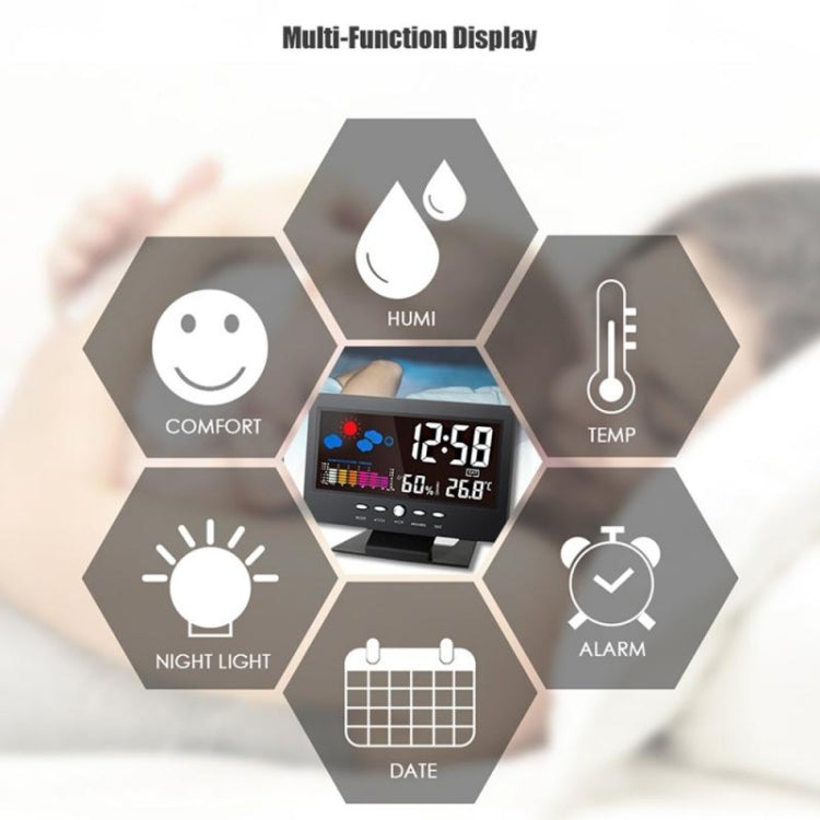 8082T Weather Forecast Clock LED Color Screen Perpetual Calendar Temperature And Humidity Intelligent Voice Control Electronic Alarm Cloc,Specification: Black + USB - Alarm Clocks by PMc TechLife | Online Shopping South Africa | PMc TechLife | Buy Now Pay Later Mobicred