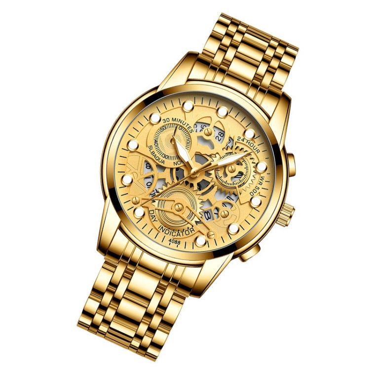 FNGEEN 4088 Men Hollow Quartz Watch Student Waterproof Luminous Watch(Full Gold Gold Surface) - free shipping - PMC TechLife - Order now!