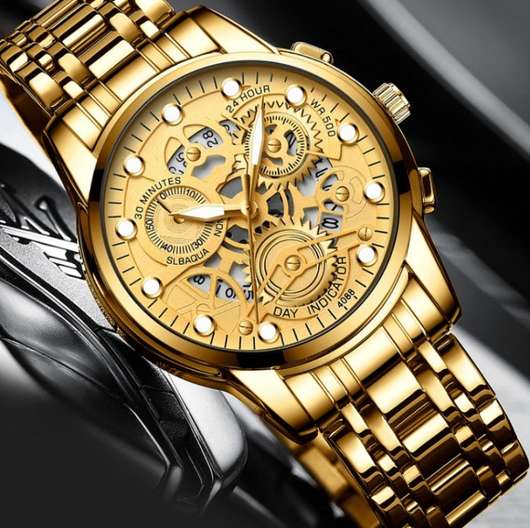 FNGEEN 4088 Men Hollow Quartz Watch Student Waterproof Luminous Watch(Gold Black Surface) - free shipping - PMC TechLife - Order now!