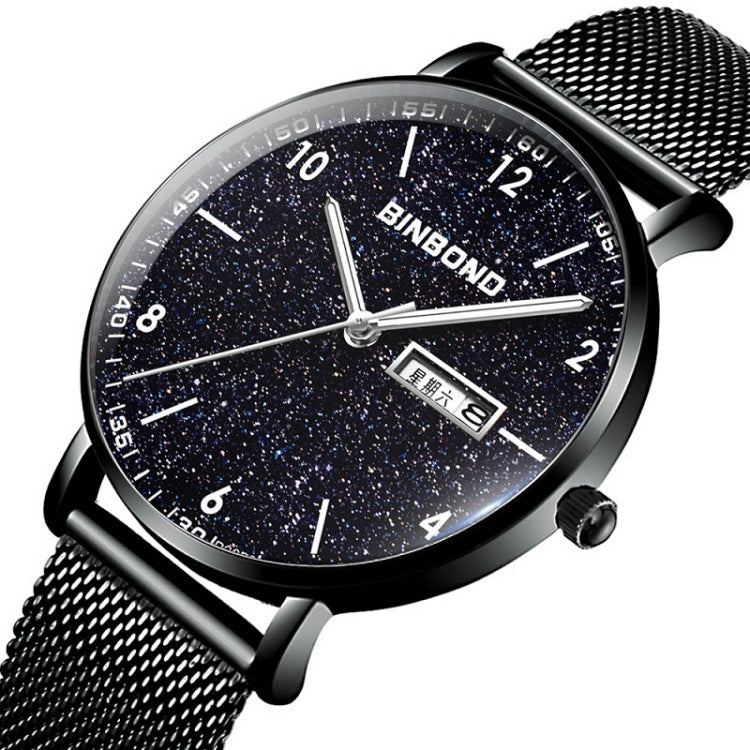 BINBOND B3820 Men Simple Luminous Quartz Watch Student Trendstarry Starry Sky Pattern Watch(Black Leather White Shell White Nails) - free shipping - PMC TechLife - Order now!