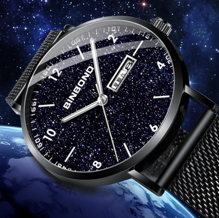 BINBOND B3820 Men Simple Luminous Quartz Watch Student Trendstarry Starry Sky Pattern Watch(Black Leather Rose Shell Rose Nails) - free shipping - PMC TechLife - Order now!