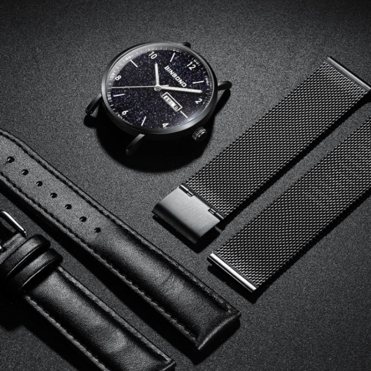 BINBOND B3820 Men Simple Luminous Quartz Watch Student Trendstarry Starry Sky Pattern Watch(Black Leather Black Shell White Nails) - free shipping - PMC TechLife - Order now!