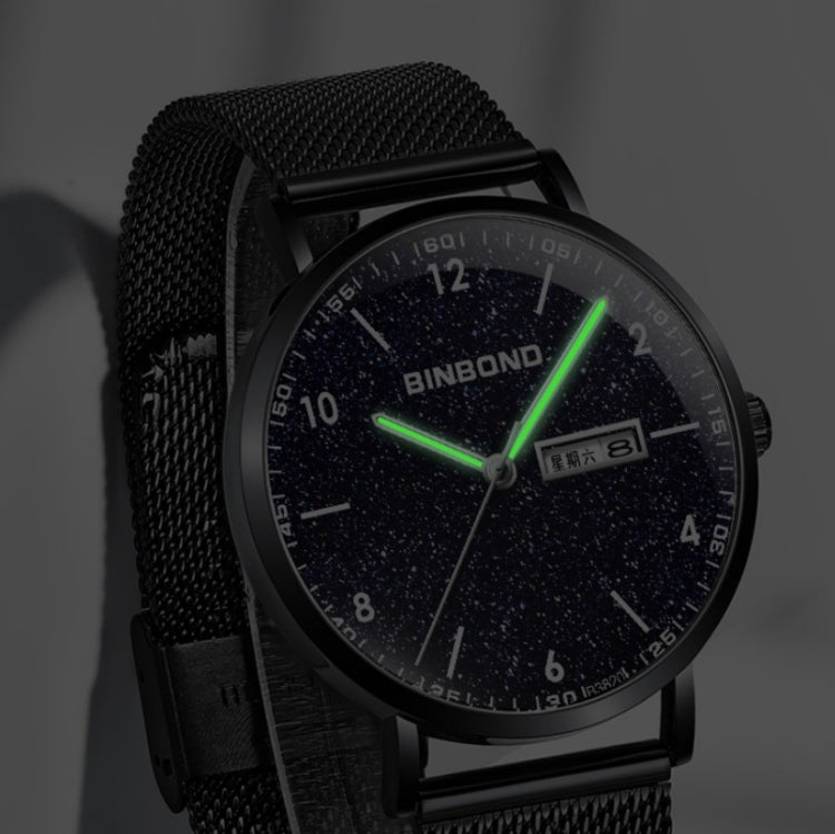 BINBOND B3820 Men Simple Luminous Quartz Watch Student Trendstarry Starry Sky Pattern Watch(Black Leather Rose Shell Rose Nails) - free shipping - PMC TechLife - Order now!