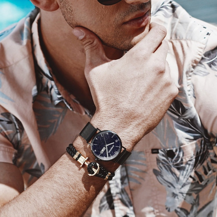 BINBOND B3820 Men Simple Luminous Quartz Watch Student Trendstarry Starry Sky Pattern Watch(Black Leather Black Shell White Nails) - free shipping - PMC TechLife - Order now!