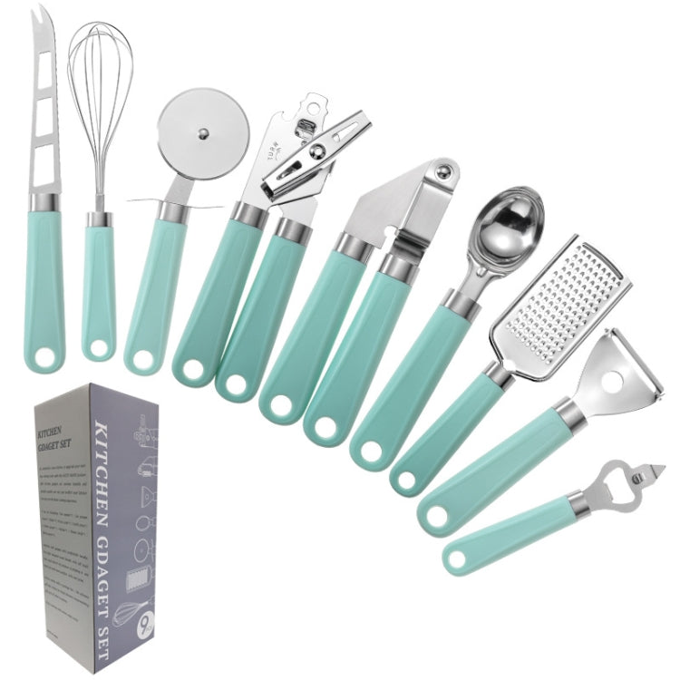 9 in 1 Plastic Handle Stainless Steel Kitchen Utensils Household Gadget Set(Cyan) - Gadgets by PMC TechLife | Online Shopping South Africa | PMC TechLife | Buy Now Pay Later Mobicred