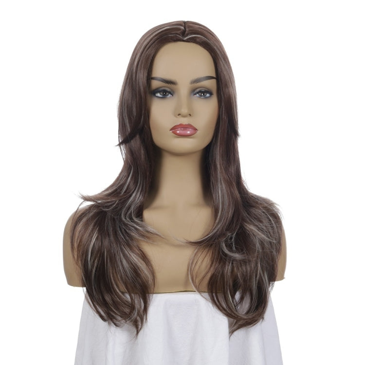 Women Mid-Point Mid-Length Curly Wig Chemical Fiber Headgear(Dark Brown + Light Gold) - free shipping - PMC TechLife - Order now!