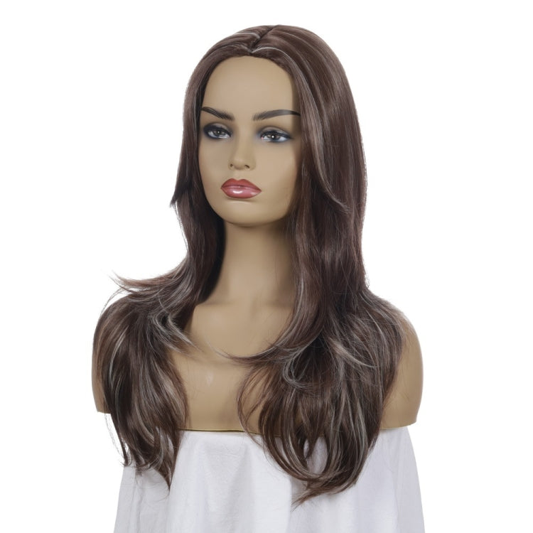 Women Mid-Point Mid-Length Curly Wig Chemical Fiber Headgear(Dark Brown + Light Gold) - free shipping - PMC TechLife - Order now!