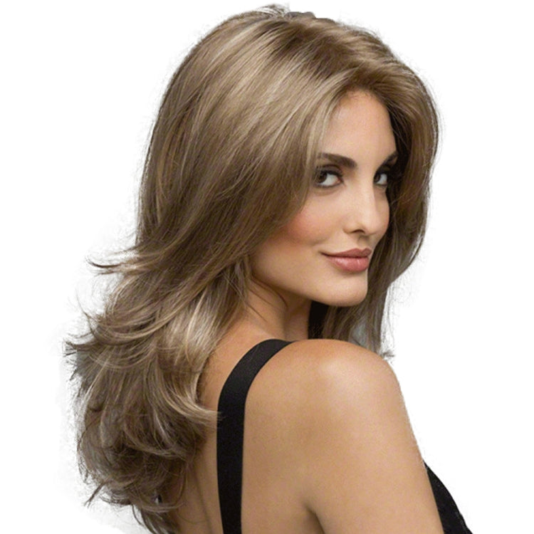 Women Mid-Point Mid-Length Curly Wig Chemical Fiber Headgear(Linen Brown + Light Gold) - free shipping - PMC TechLife - Order now!