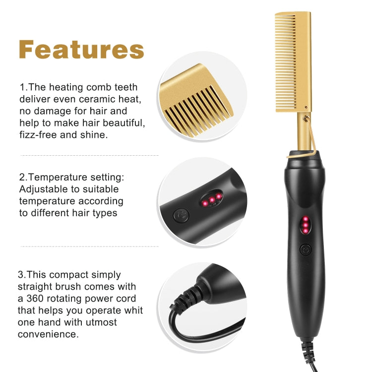 Multifunctional Comb Dry And Wet Dual-Use Curly Hair Straightening Stick Electric Perm Comb EU Plug(Golden) - free shipping - PMC TechLife - Order now!