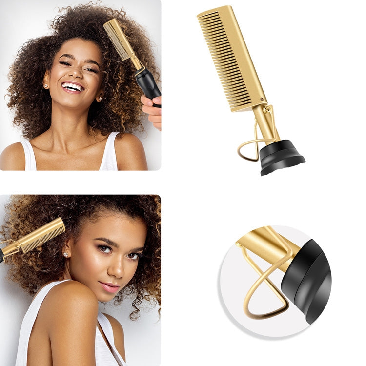 Multifunctional Comb Dry And Wet Dual-Use Curly Hair Straightening Stick Electric Perm Comb UK Plug(Golden) - free shipping - PMC TechLife - Order now!