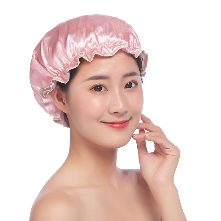 Lovely Thick Women Satin Colorful Double Water-resistant Hair Cover Bathing Cap(Pink) - free shipping - PMC TechLife - Order now!