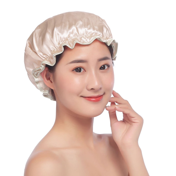 Lovely Thick Women Satin Colorful Double Water-resistant Hair Cover Bathing Cap(Gold) - Bath Supplies by PMC TechLife | Online Shopping South Africa | PMC TechLife | Buy Now Pay Later Mobicred