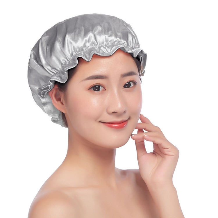 Lovely Thick Women Satin Colorful Double Waterproof Hair Cover Bathing Cap(Grey) - Bath Supplies by PMC TechLife | Online Shopping South Africa | PMC TechLife | Buy Now Pay Later Mobicred