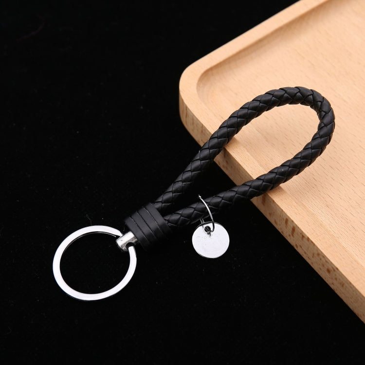 Woven Leather Cord Keychain Car Pendant Leather Key Ring Baotou With Small Round Piece(Black) - Key Rings by PMC TechLife | Online Shopping South Africa | PMC TechLife