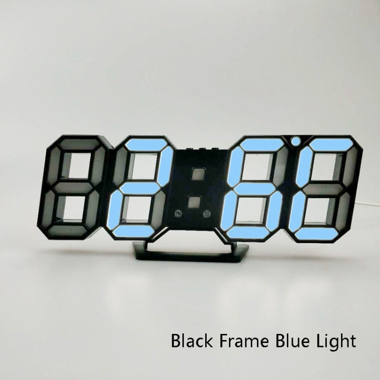 6609 3D Stereo LED Alarm Clock Living Room 3D Wall Clock, Colour: Black Frame Blue Light - Alarm Clocks by PMc TechLife | Online Shopping South Africa | PMc TechLife | Buy Now Pay Later Mobicred