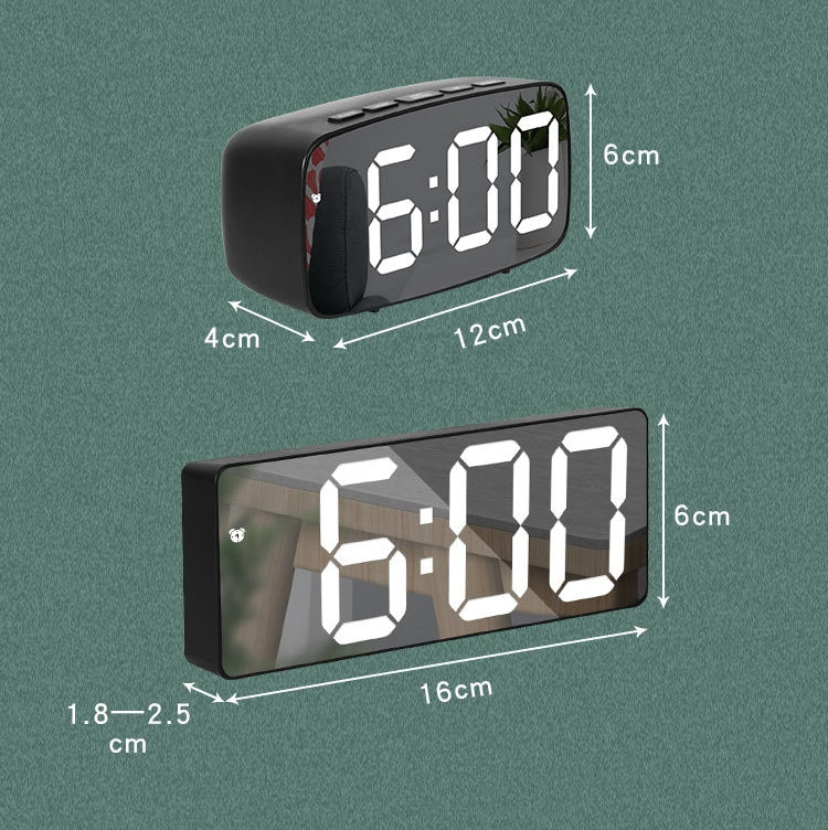 Mirror Bedside Alarm Clock Battery Plug-In Dual-Purpose LED Clock, Colour: Arc-shaped Black Shell (Black Surface White Light) - Alarm Clocks by PMc TechLife | Online Shopping South Africa | PMc TechLife | Buy Now Pay Later Mobicred