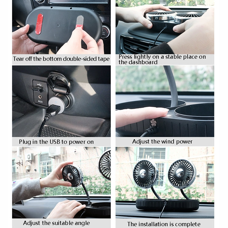 F303 Car USB Fan Car Shake Head Fan(Double Head Silver) - free shipping - PMC TechLife - Order now!