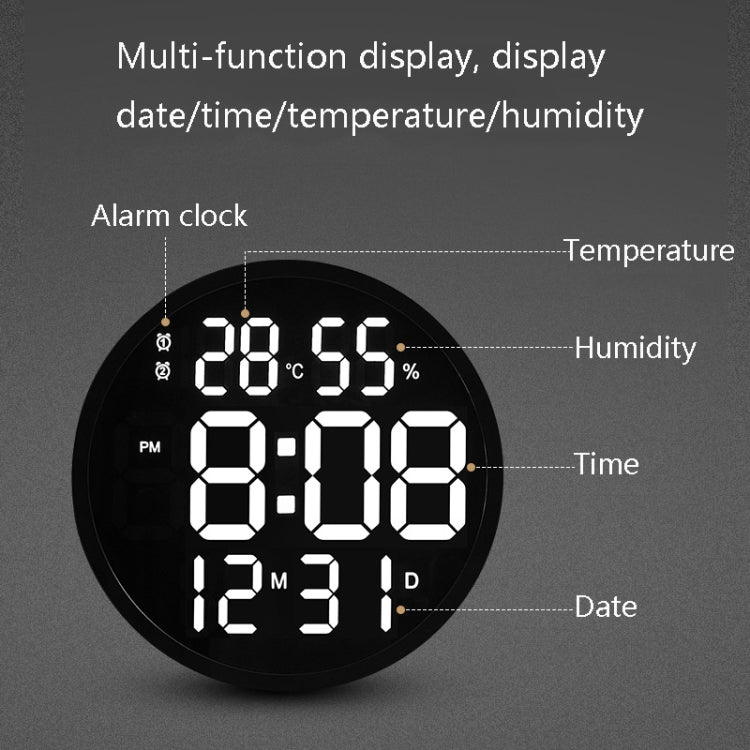 6620 12 Inch LED Simple Wall Clock Living Room Round Silent Digital Temperature And Humidity Electronic Clock(White Frame EU Plug) - Wall Clock by PMc TechLife | Online Shopping South Africa | PMc TechLife | Buy Now Pay Later Mobicred