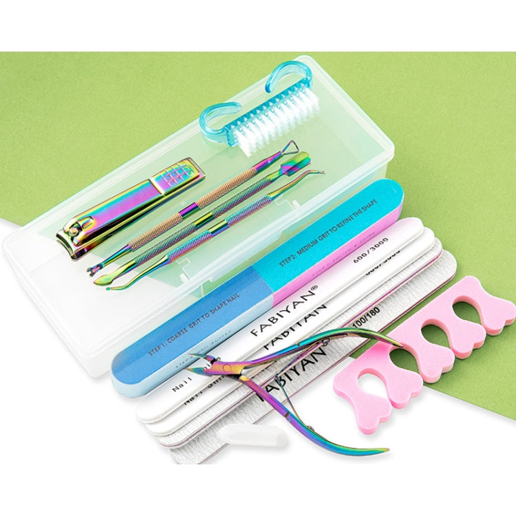 13 In 1 FABIYAN Color Titanium Nail Art Tool Set Dead Skin Shears Steel Push Nail File Pliers - free shipping - PMC Jewellery - Order now!