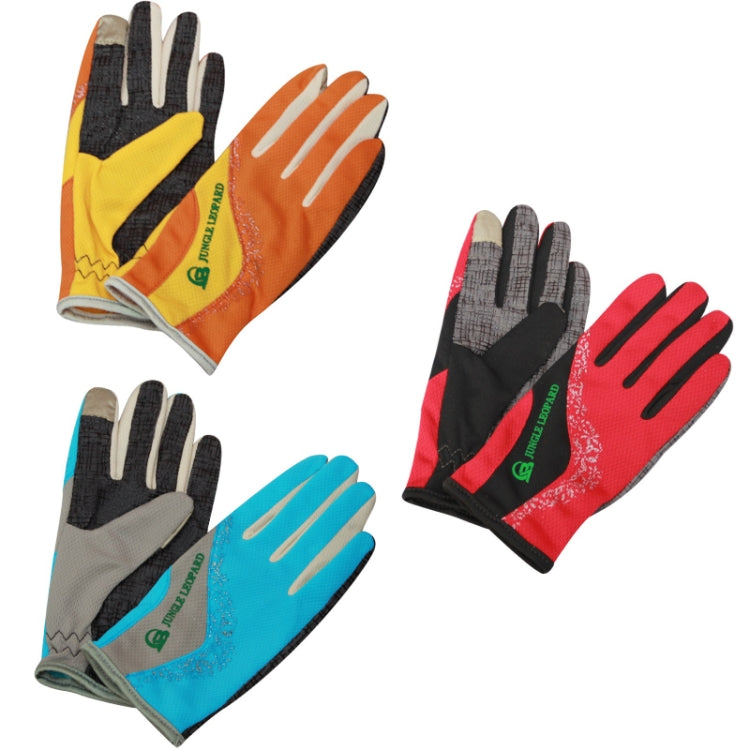 JUNGLE LEOPARD Outdoor Sports Mountaineering Full Finger Gloves Mesh Touch Screen Anti-Skid Gloves, Size: L(Orange+Yellow) - Full Finger Gloves by JUNGLE LEOPARD | Online Shopping South Africa | PMC TechLife | Buy Now Pay Later Mobicred