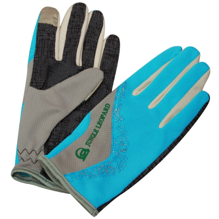 JUNGLE LEOPARD Outdoor Sports Mountaineering Full Finger Gloves Mesh Touch Screen Anti-Skid Gloves, Size: L(Lake Blue+Gray) - Full Finger Gloves by JUNGLE LEOPARD | Online Shopping South Africa | PMC TechLife | Buy Now Pay Later Mobicred