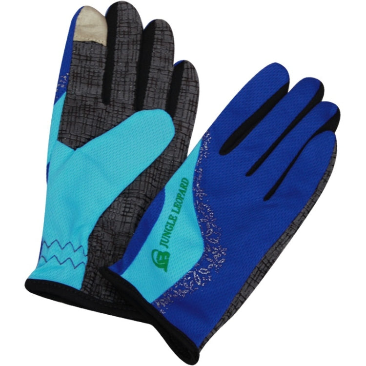 JUNGLE LEOPARD Outdoor Sports Mountaineering Full Finger Gloves Mesh Touch Screen Anti-Skid Gloves, Size: L(Blue+Lake Blue) - Full Finger Gloves by JUNGLE LEOPARD | Online Shopping South Africa | PMC TechLife | Buy Now Pay Later Mobicred