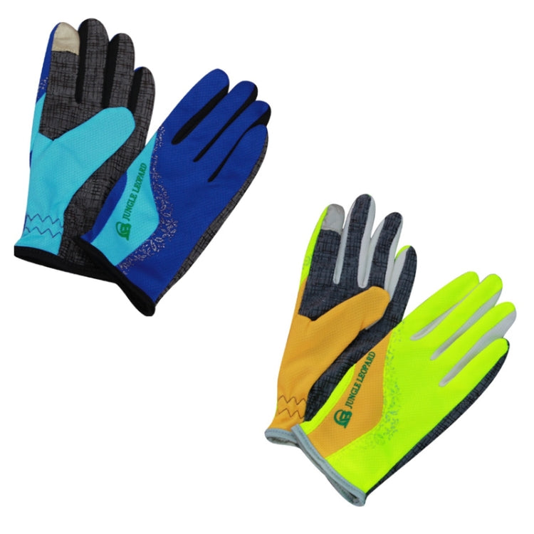 JUNGLE LEOPARD Outdoor Sports Mountaineering Full Finger Gloves Mesh Touch Screen Anti-Skid Gloves, Size: L(Blue+Lake Blue) - Full Finger Gloves by JUNGLE LEOPARD | Online Shopping South Africa | PMC TechLife | Buy Now Pay Later Mobicred