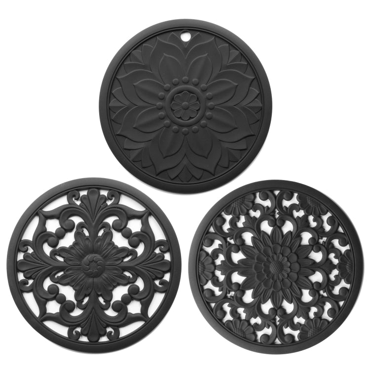 3 in 1 Hollow Flower Silicone Heat Insulation Pad Anti-Scalding Pot Bowl Pad Set(Black) - Insulation by PMC TechLife | Online Shopping South Africa | PMC TechLife