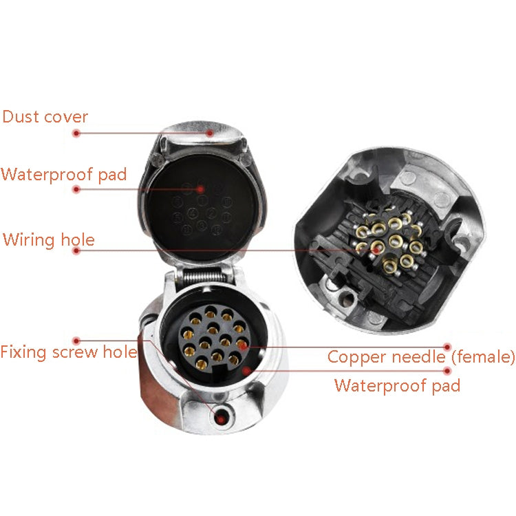 VS1131E 13P 12V Aluminum Alloy Trailer Plug Socket EU Plug - Terminal connectors by PMC TechLife | Online Shopping South Africa | PMC TechLife | Buy Now Pay Later Mobicred