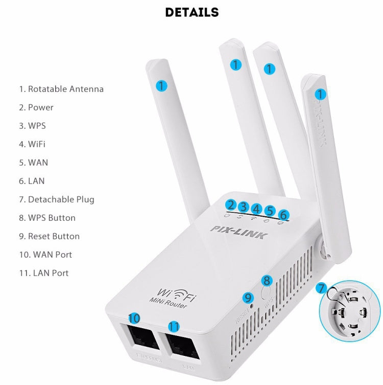 PIX-LINK LV-WR09 300Mbps WiFi Range Extender Repeater Mini Router(UK Plug) - Wireless Routers by PMC Jewellery | Online Shopping South Africa | PMC Jewellery | Buy Now Pay Later Mobicred