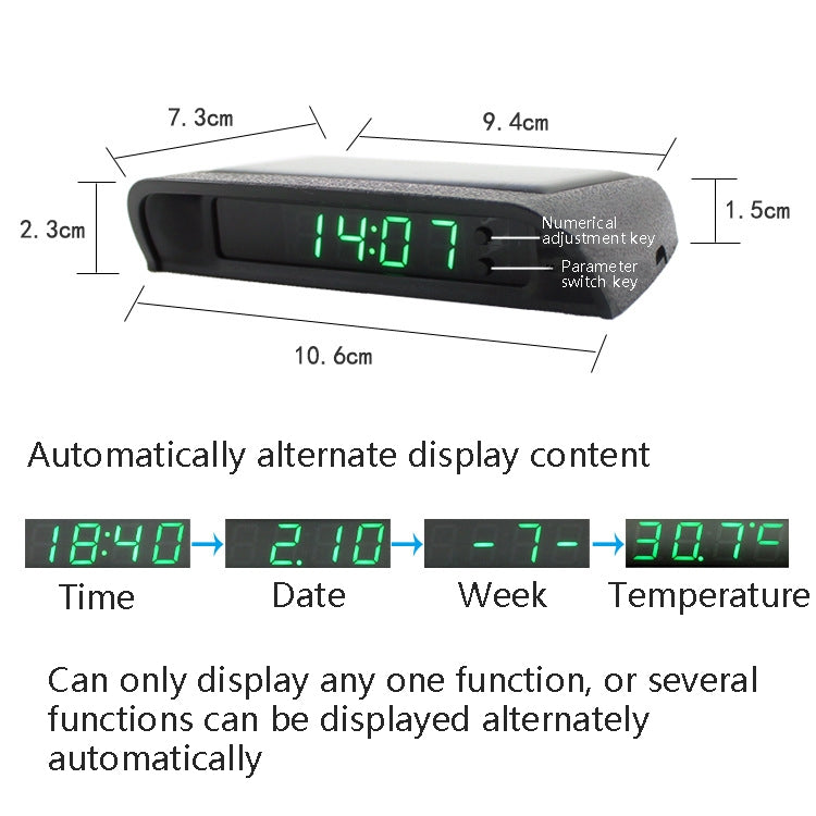 Solar Night Light Car Clock Automotive Electronic Clock Temperature Time+Date+Week+Temperature(Green Light) - Clocks & Car Meters by PMC TechLife | Online Shopping South Africa | PMC TechLife | Buy Now Pay Later Mobicred