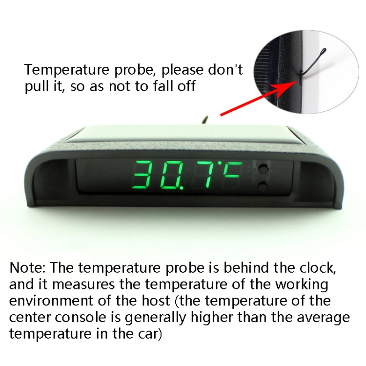 Solar Night Light Car Clock Automotive Electronic Clock Temperature Time+Date+Week+Temperature(Green Light) - Clocks & Car Meters by PMC TechLife | Online Shopping South Africa | PMC TechLife | Buy Now Pay Later Mobicred