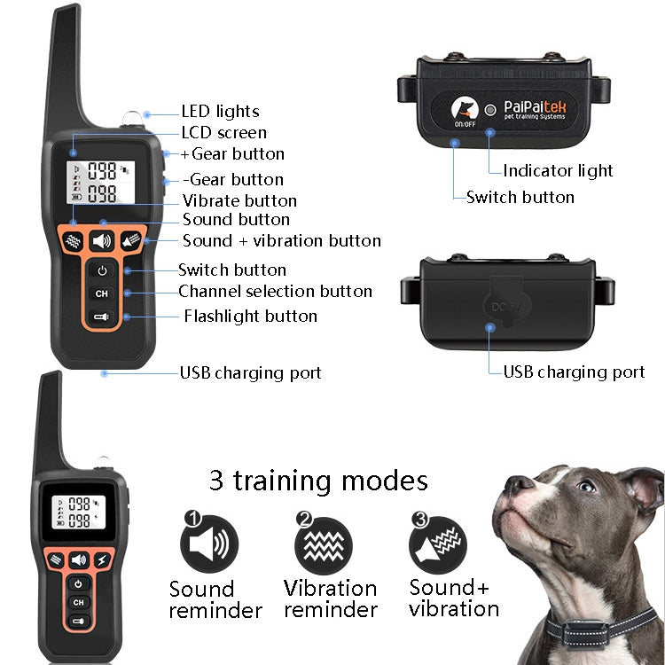 PaiPaitek PD529V-1 Training Dog Anti-Barking Device Vibration Collar 1000M Remote Control Distance Pet Training Supplies - free shipping - PMC TechLife - Order now!