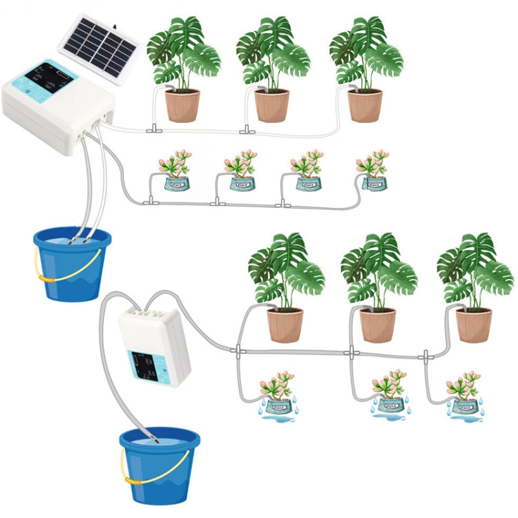 G89456 Solar Intelligent Voice Timing Automatic Flower Watering Device Lazy Plant Dripper, Specification: Double Pump 20 Sets Drop 15M Tube(White) - free shipping - PMc TechLife - Order now!