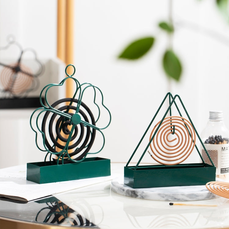Simple Hangable Wrought Iron Mosquito Coil Holder Portable Fireproof Mosquito Coil Tray Incense Burner Ornaments Four Leaf Grass (Ink Green) - Mosquito Coil Tray by PMC TechLife | Online Shopping South Africa | PMC TechLife | Buy Now Pay Later Mobicred